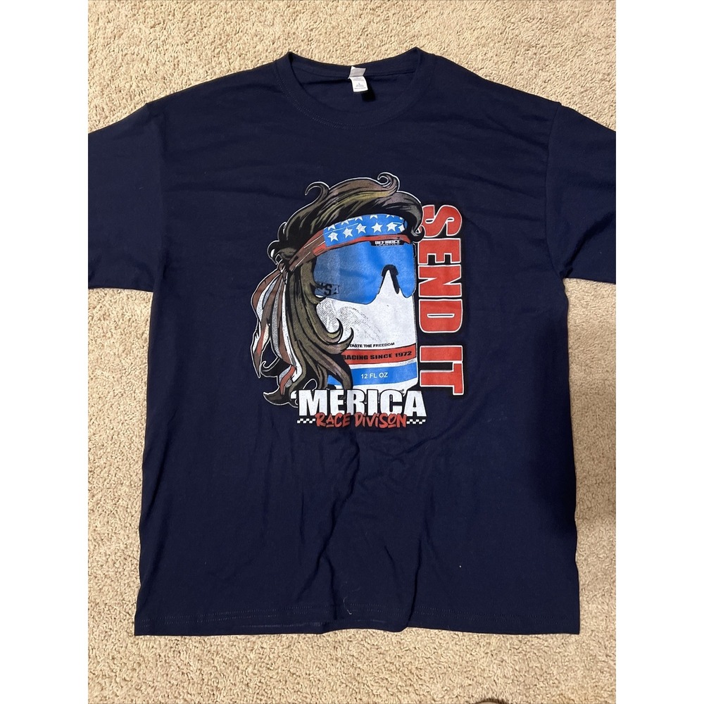 Men's Defience Send It  Blue L 100% Cotton‎ Crew Neck Short Sleeve T-Shirt